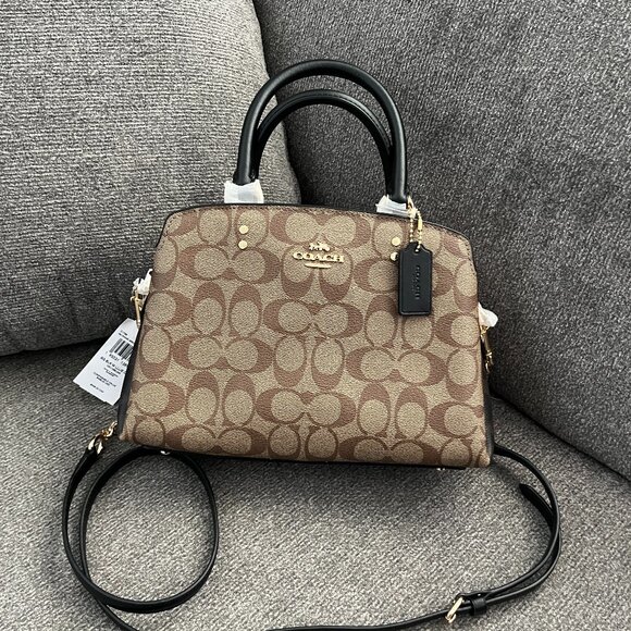 Coach Mini Lillie Carryall Colorblock Signature Black Canvas Gold Khaki …